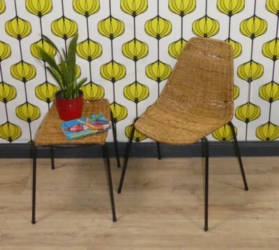 50er Jahre Esszimmerstuhl Basket Chair von Gian Franco Legler Rattan Metall def. - Bild 1 von 4