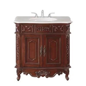 Bathroom Vanity Brown Single Sink Freestanding White Porcelain Basin 33x22x35 in - Picture 1 of 6