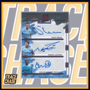2023-24 Panini Impeccable SC E. Dzeko/S. Aguero/S. Phillips Triple Autogramm 1/5 - Bild 1 von 3