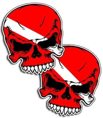 215_DECALS 5" x 5.75" Scuba Diver Down Skull Sticker Decal Dive Flag Car Truck Boat Diving
