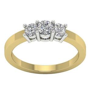 3 Stone Wedding Ring SI1 G 0.70 Ct Natural Round Cut Diamond 14K Gold SZ 4-12