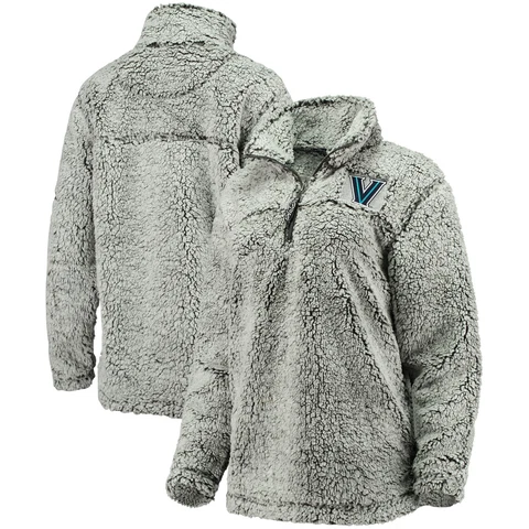 Women's Gray Villanova Wildcats Sherpa Super Soft Quarter Zip Pullover Jacket Cover