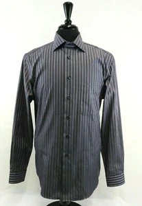 Pronto Uomo Men Dress Shirt, Size Large, gray, purple, stripe, cotton - Picture 1 of 4
