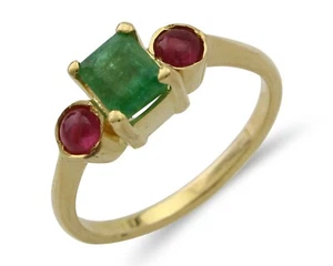 Natural Mined Emerald & Burma Ruby Ring 1.30 ct 18k Solid Gold - Picture 1 of 10