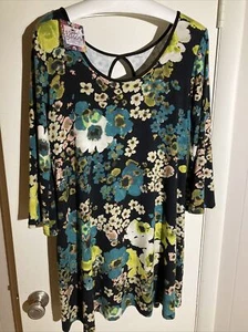 3/4 SLEEVE SALAAM KEYHOLE DRESS/TUNIC TOP, SIZE LARGE - Picture 1 of 7