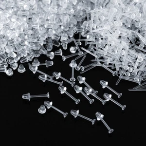 20Pairs Invisible Clear Plastic Stud Earrings Acrylic Post Silicone Back Ear Pin - Picture 1 of 11