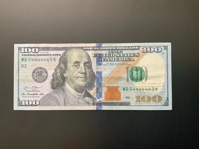 2013 $100 DOLLAR BILL MB54444443K TRINARY (3,4,5) - Image 1 of 4