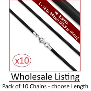 Pack of 10 2.5mm Rubber Chain Necklaces * Stainless Steel Fittings * Wholesale - Picture 1 of 10