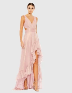MAC DUGGAL 49526  CUT OUT HIGH LOW RUFFLE ROSE GOLD  GOWN sz 6 - Picture 1 of 4