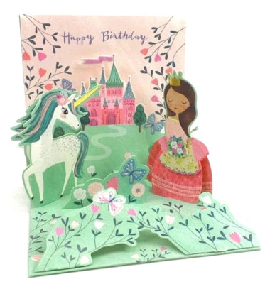 3D Pop Up Greeting Card Princess Unicorn Castle Any Occasion Treasures New - Image 1 of 4