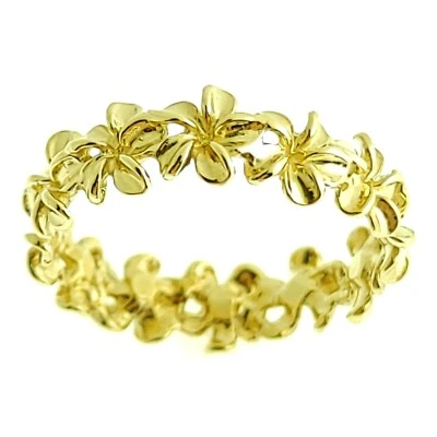 Dainty Estate Plumeria Flower Band Eternity Ring in 14k Yellow Gold SZ6.75 - Image 1 of 4