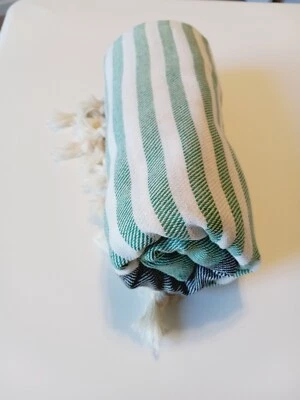 Cotton Towel Black& Green &White Bath Cabana Stripes Beach Lounge Blanket Spa  - Image 1 of 4