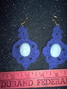 Hand crafted jewelry dangle earrings, purple w/ cameo N - Picture 1 of 4