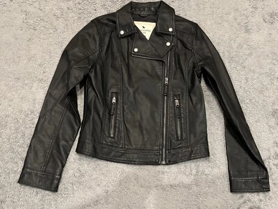 Chaqueta Abercrombie Niños Imitación Cuero Talla 15/16 Negra Cremallera Botón Moto Foto 1 de 4