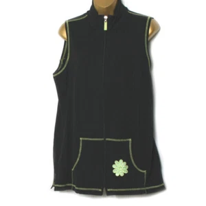 Gilet cardigan Quacker Factory nero verde strass fiori tasca zip intera sm - Foto 1 di 8
