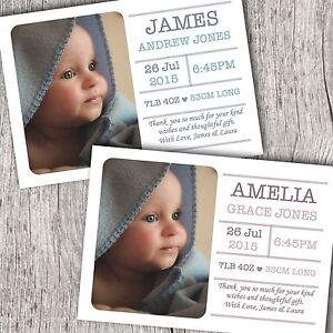 Personalised PHOTO Thank You Cards ~ Announcement/Christening ~ Baby Girl/Boy D7