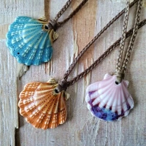 Ceramic Sunrise Shell Necklace Hawaiian Puka Shell Loop Clasp Casual - Picture 1 of 4