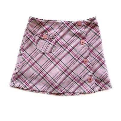 Girls 7 Gymboree Pink Plaid A-line Skirt Pocket Buttons Shorts Adjustable Waist - Image 1 of 4