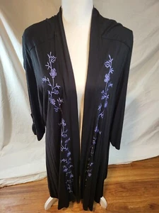 April Cornell Woman Black Jersey Embroidered Open Front Cardigan Size 2X - Picture 1 of 8