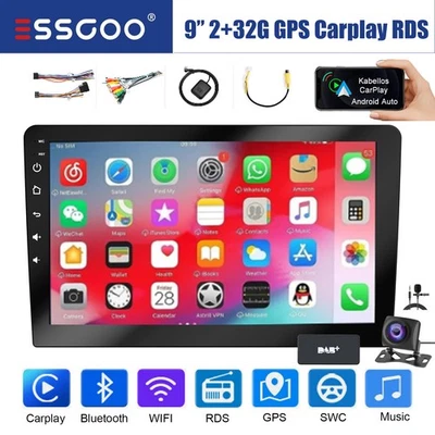 DAB+ 2+32GB 9" Android 13 Apple CarPlay Autoradio Bluetooth GPS Navi 2DIN Kamera - Bild 1 von 4