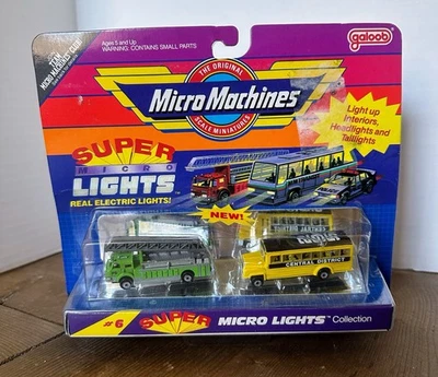 Micro Machines Super Micro Lights #6 Fire Truck & School Bus Galoob 1990 NIB - Image 1 of 2