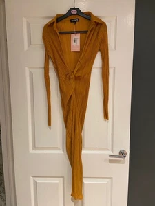 Missyempire exklusives Plissee Langarm-Midaxi-Kleid vorne Wickeloptik Größe 6 neu mit Etikett - Bild 1 von 3