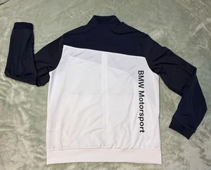Puma BMW Motorsport Mens Large White Navy Blue Full Zip Size Track Jacket - Picture 1 of 20