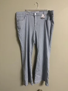 Lane Bryant Signature Fit Flare Pants Railroad Stripe Size 22P New Blue White - Picture 1 of 8
