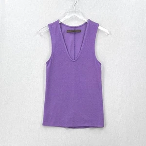 ENZA COSTA Open Knit U Neck Tank Top Women Medium Purple Mesh Sleeveless Stretch - Picture 1 of 10