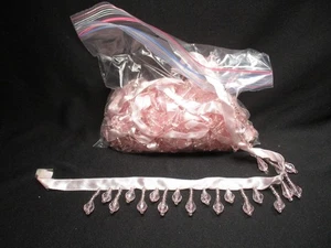 5 Yds Pink Satin Ribbon Gimp Trim With Beads 1.5" Top to Bottom Long Bead - Picture 1 of 3