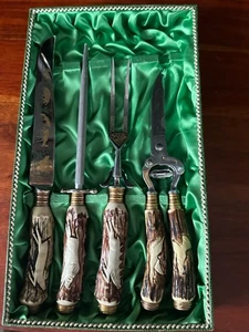 4 tlg Anton Wingen JR Solingen Hirschhorn Jagdliches Tranchier Besteck Set - Bild 1 von 7