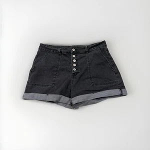 Sidefeel Women's Black Jean Shorts Button Fly Stretchy High Waisted Size 14 - Picture 1 of 5