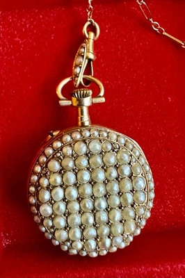 RELOJ COLGANTE ANTIGUO MUJER PERLA 14K CON CADENA. Foto 1 de 4