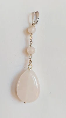 Ciondolo in argento 925 con pietra quarzo rosa naturale a goccia regalo natale - Immagine 1 di 4