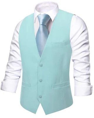  Men's Suit Vest Plaid Checks V-neck Single Breasted Formal X-Large Lake Blue - Image 1 of 4