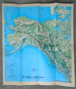 1955 Pan American World Airways ALASKA Route Map - Rare - Picture 1 of 7