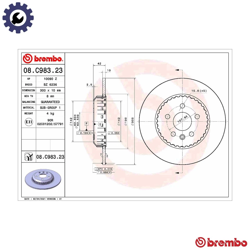 2x BRAKE DISC 08.C983.23 FOR LAND ROVER DISCOVERY/SPORT/VAN RANGE/EVOQUE 1.5L - Image 1 of 4