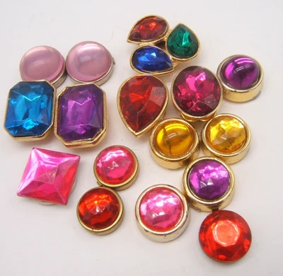 17 VTG BUTTON COVERS JEWELED SOME BY NONY GOLD TONE METAL MULTIPLE COLORS - Image 1 of 4