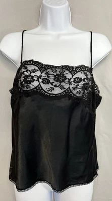 Vintage Olga Top Tank Black Sleepwear Sz 36 /L Women’s Satin Lace Made USA Y2K - Image 1 of 4