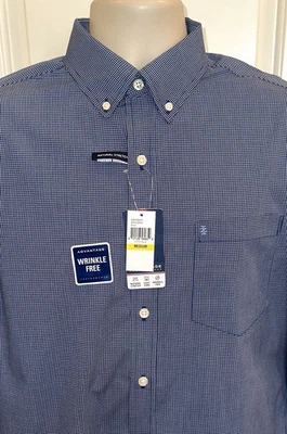 IZOD Men's Blue Check Button Down Slim Fit Wrinkle Free L/S Shirt Size M NWT - Image 1 of 4
