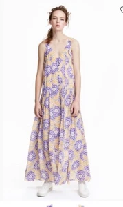 Maxi abito senza maniche multicolore H&M bottoni davanti floreale plissettato volant taglia 8 - Foto 1 di 11