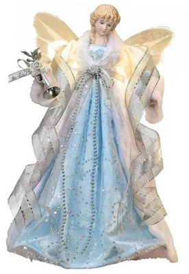  Lighted Christmas Tree Topper Angel with Timer, 16 Inch 16 inch Blue Silver - Image 1 of 4