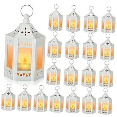  20 Pcs Mini Lantern Centerpiece Vintage LED Decorative Wedding Candles White - Image 1 of 4