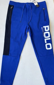 Polo Ralph Lauren Royal Blue Black Logo Mesh Jogger Sweatpants Men's Sz Medium - Picture 1 of 6