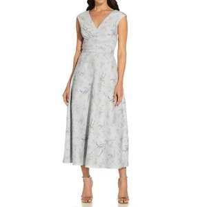 ADRIANNA PAPELL Womens Pleated Maxi Cocktail And Party Dress Floral Jacquard 8 - Picture 1 of 2