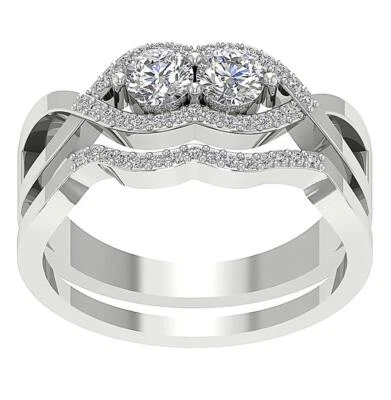 Forever Us Two Stone Bridal Ring Set SI1 G 0.80 Ct Round Diamond 14K White Gold - Image 1 of 4