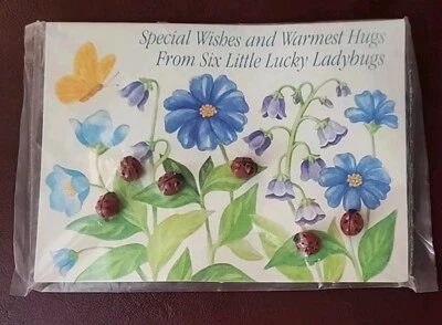 AVON Lucky Ladybug Buttons 6 Red Shank 1/2" L NEW on Presentation Card 1984 Vntg - Image 1 of 4
