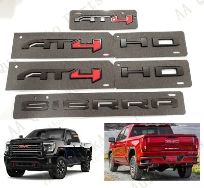 4 piezas emblemas de puerta trasera AT4 HD SIERRA negro mate rojo aptos para GMC Sierra 2500HD 3500HD Foto 1 de 4