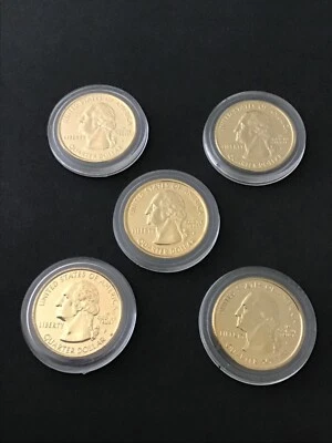 Lot of 5 -24 KT GOLD PLATED 1999 STATE QUARTERS - Image 1 of 2