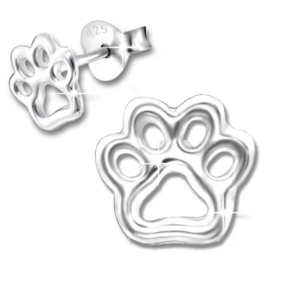 Pfötchen Pfote Tier Ohrstecker Echt 925 Silber Ohrringe für Kinder Mädchen Damen - Bild 1 von 2
